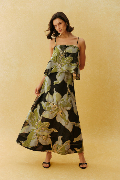 She Walked In Black Floral Spaghetti Strap Maxi Dress