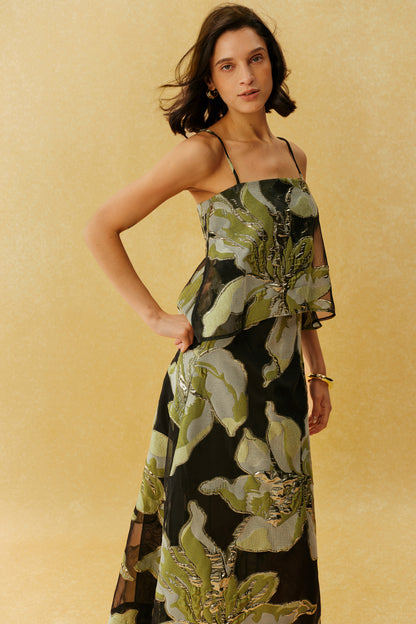She Walked In Black Floral Spaghetti Strap Maxi Dress