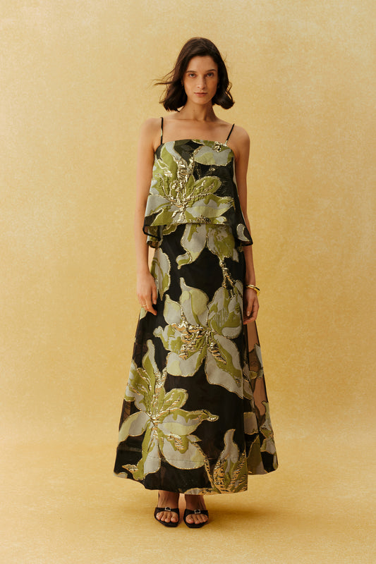 She Walked In Black Floral Spaghetti Strap Maxi Dress