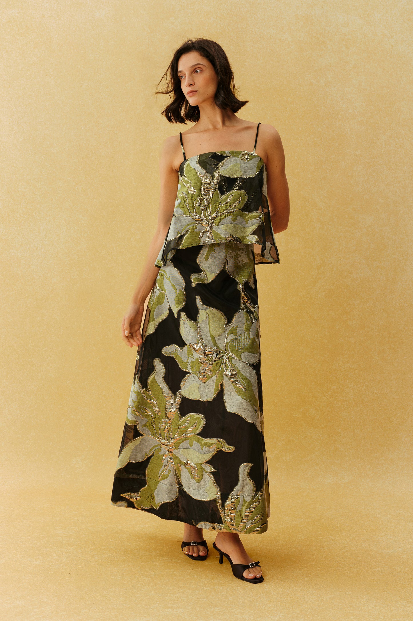 She Walked In Black Floral Spaghetti Strap Maxi Dress