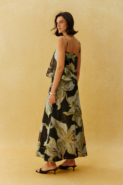 She Walked In Black Floral Spaghetti Strap Maxi Dress